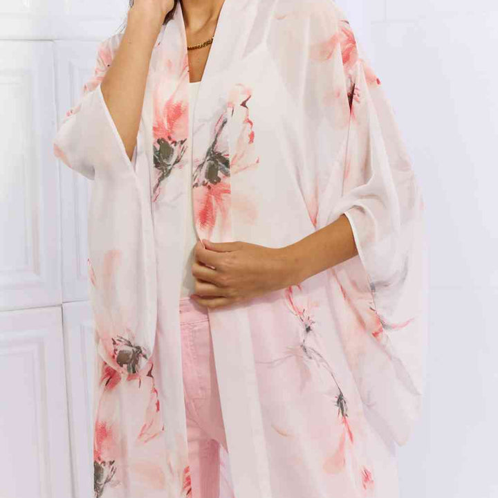 OneTheLand Pick Me Floral Chiffon Kimono Cardigan