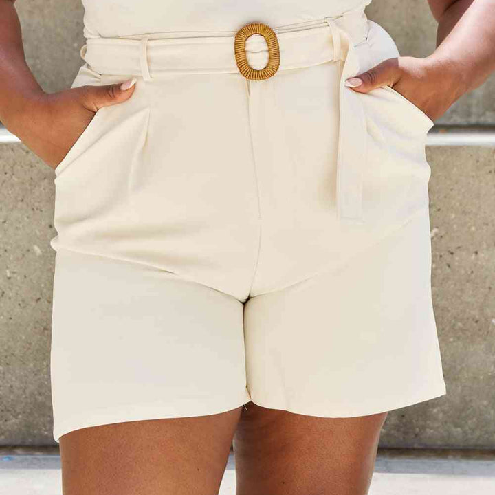 And The Why Boss Babeb Full Size Pleated High Waist Rattan Buckle Shorts