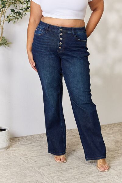 Blue Full-Size Button-Fly Straight Jeans