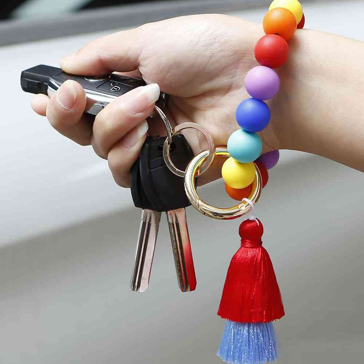 Silica Gel Bead Wristlet Keychain with Layered Tassels
