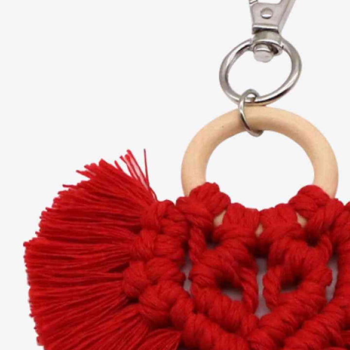 Assorted 4-Pack Heart-Shaped Macrame Fringe Keychain