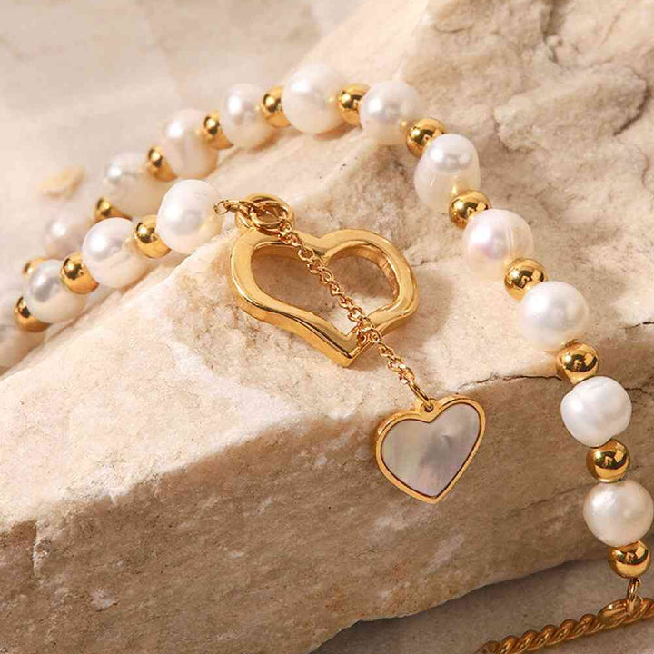 Freshwater Pearl Heart Charm Bracelet