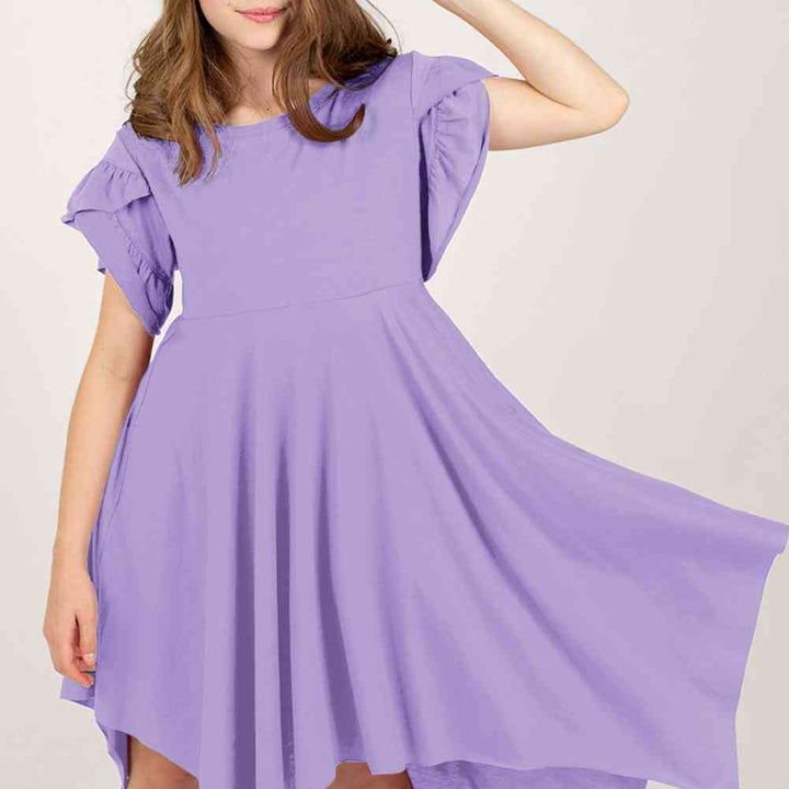 Round Neck Petal Sleeve Dress