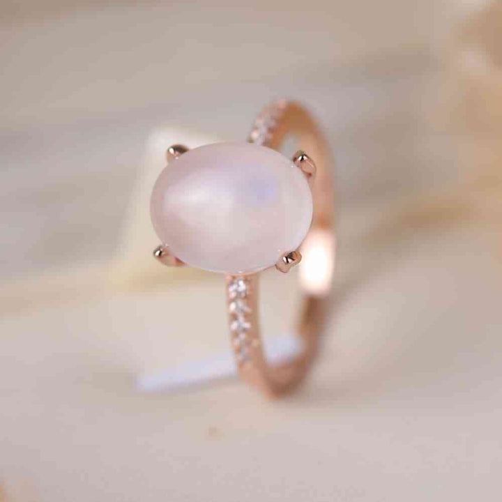 High Quality Natural Moonstone 925 Sterling Silver Side Stone Ring