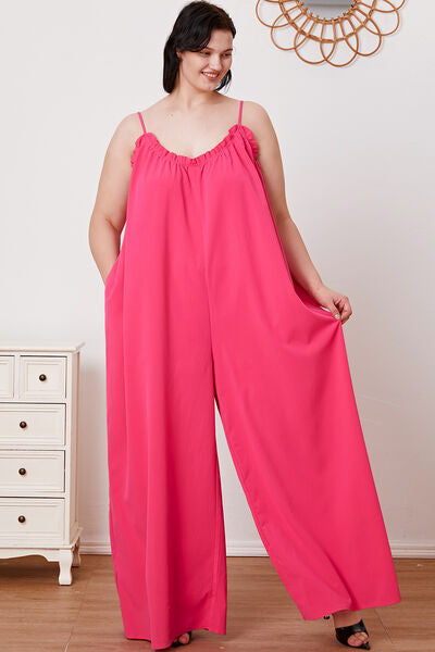 Ruffle Trim Tie Back Cami Jumpsuit with Pockets