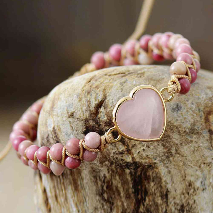 Rose Quartz Heart Beaded Bracelet