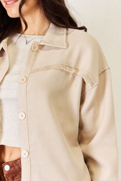Texture Button Down Fray Detail Shacket