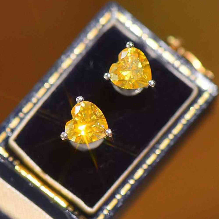 2 Carat Yellow Heart Moissanite Platinum-Plated Earrings