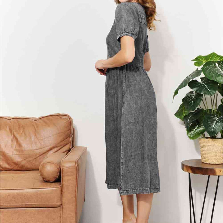 And The Why  Full Size Washed Chambray Midi Dress
