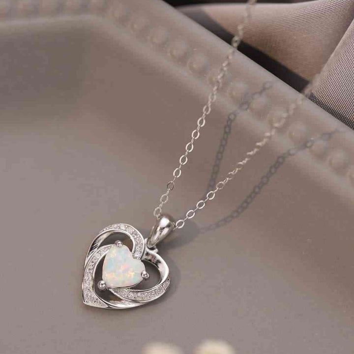 Opal Heart Pendant Necklace