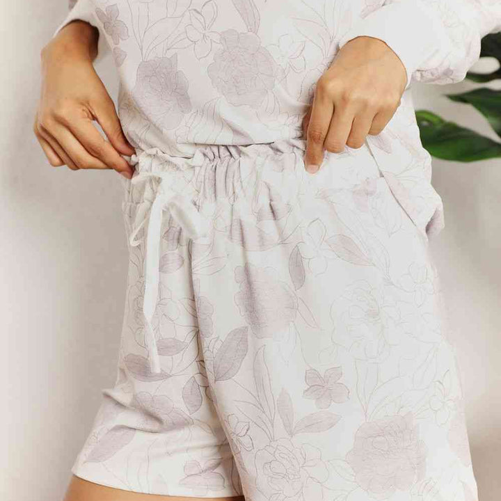 Floral Long Sleeve Top and Shorts Loungewear Set