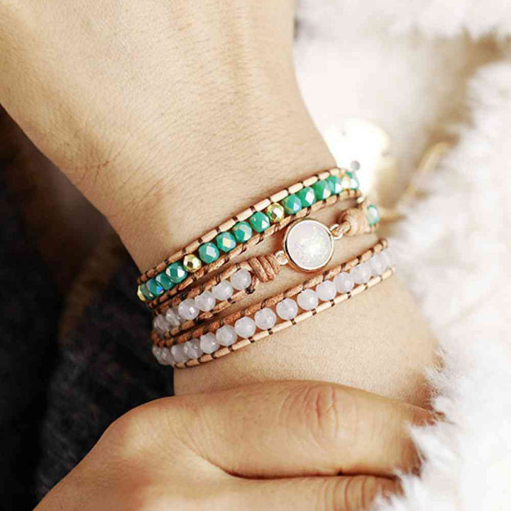 Crystal & Opal Triple-Layered Beaded Bracelet