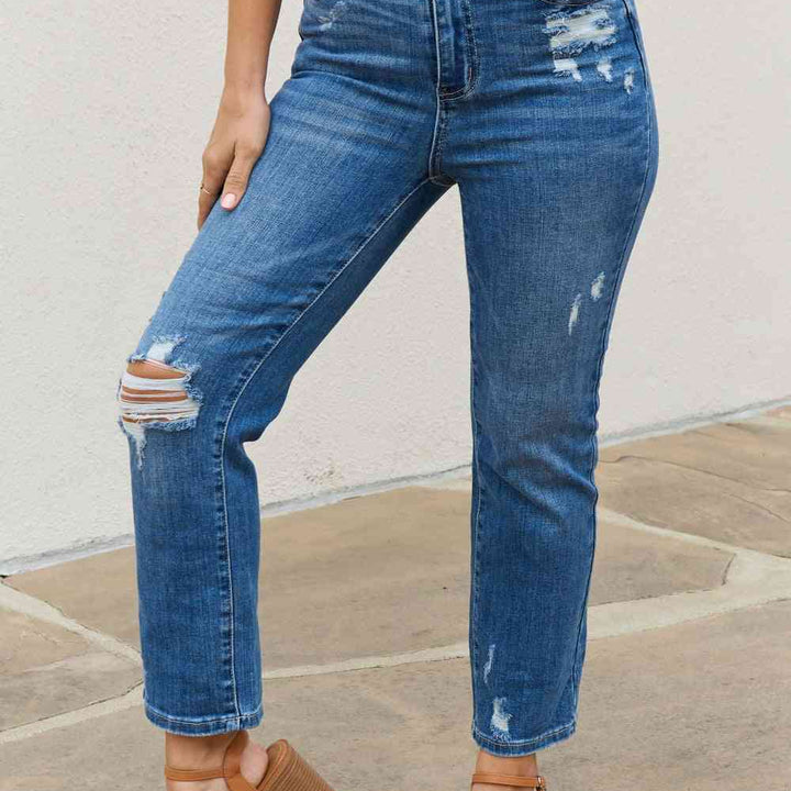 Judy Blue Theresa Full Size High Waisted Ankle Distressed Straight Jeans