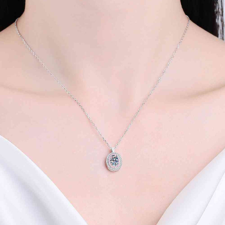 Adored 925 Sterling Silver Rhodium-Plated 1 Carat Moissanite Pendant Necklace