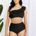 Marina West Swim Seaside Romance Ruffle One-Shoulder Bikini in Black