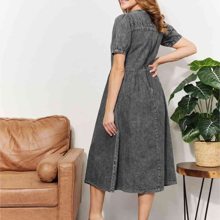 And The Why  Full Size Washed Chambray Midi Dress