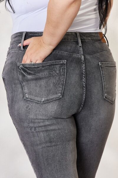 Blue Full Size High Waist Tummy Control Release Hem Skinny Jeans