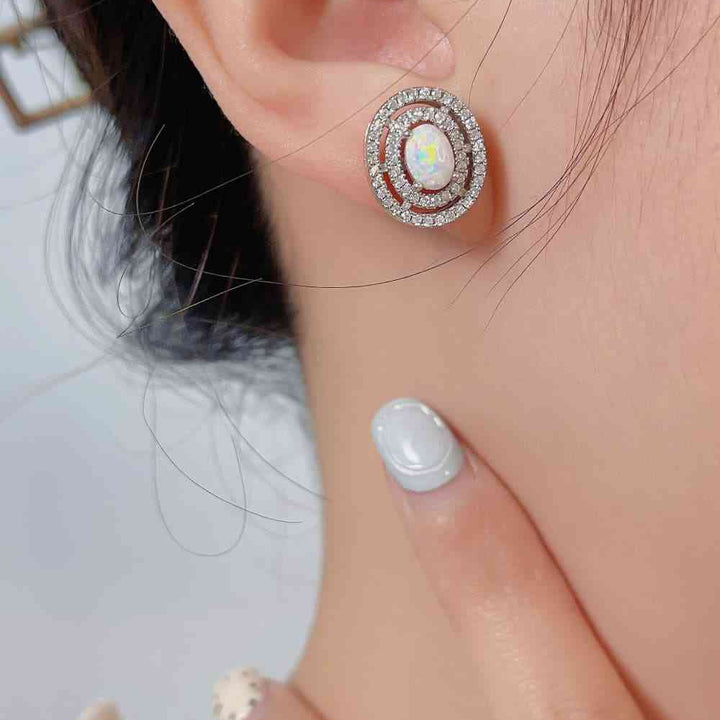 925 Sterling Silver Opal Round Stud Earrings